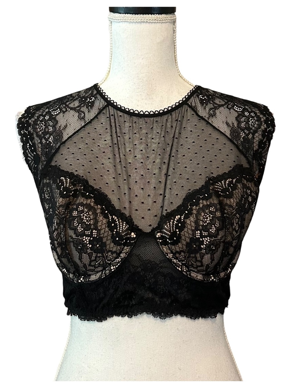 Dobreva Open Back Long Line Bra Cropped Top Women’s SZ 36C in Black Lace - Picture 4 of 8